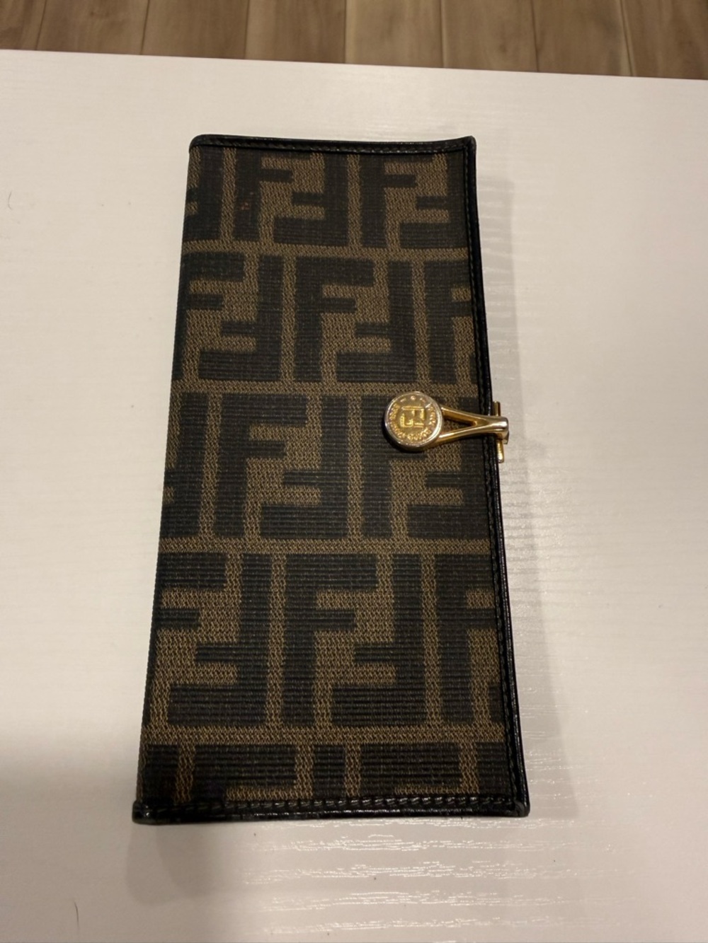 Fendi Brown and Black Zucca Continental Wallet with Gold Accent